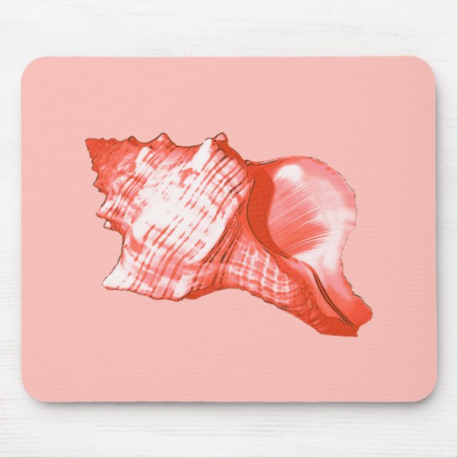 Conch shell sketch - coral, shell pink and white mouse mat (Front)