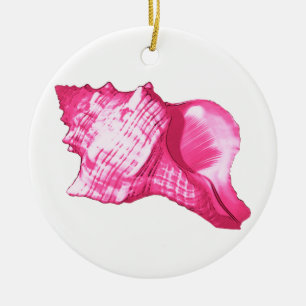 Conch shell sketch - fuchsia pink and white ceramic tree decoration