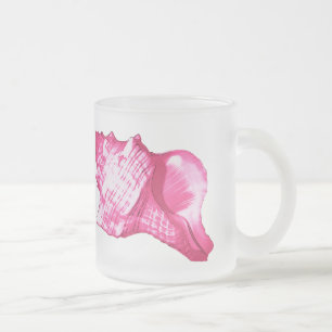 Conch shell sketch - fuchsia pink and white frosted glass coffee mug