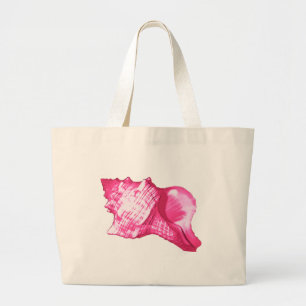 Conch shell sketch - fuchsia pink and white large tote bag
