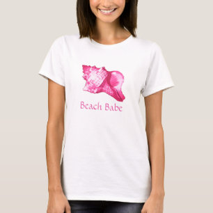 Conch shell sketch - fuchsia pink and white T-Shirt