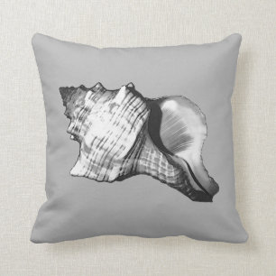 Conch shell sketch - shades of grey and white cushion