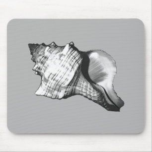 Conch shell sketch - shades of grey and white mouse mat