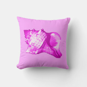 Conch shell sketch - shades of orchid and white cushion