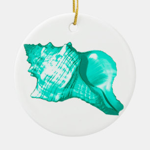 Conch shell sketch - turquoise, white and aqua ceramic tree decoration