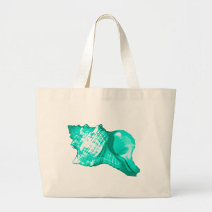 Conch shell sketch - turquoise, white and aqua large tote bag