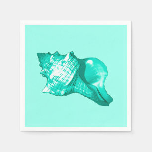 Conch shell sketch - turquoise, white and aqua napkin