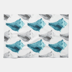 Conch Shells in Aqua & Grey Tea Towel