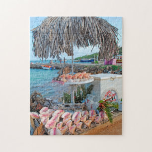 Conch shells on a stall in Saint Vincents. Jigsaw Puzzle