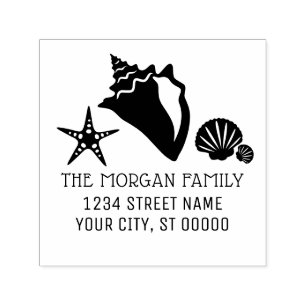 Conch Starfish Seashells Beach Name Address Self-inking Stamp