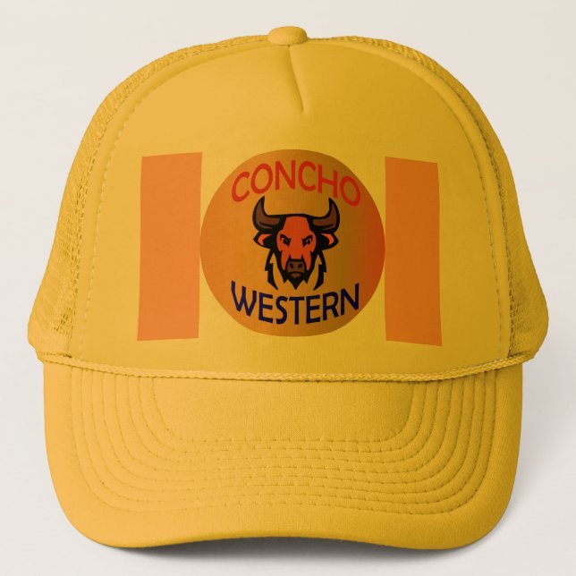 Concho Western Bull Logo – Rustic Cowboy Ranch  Trucker Hat (Front)