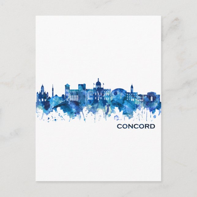 Concord New Hampshire Skyline Blue Holiday Postcard (Front)
