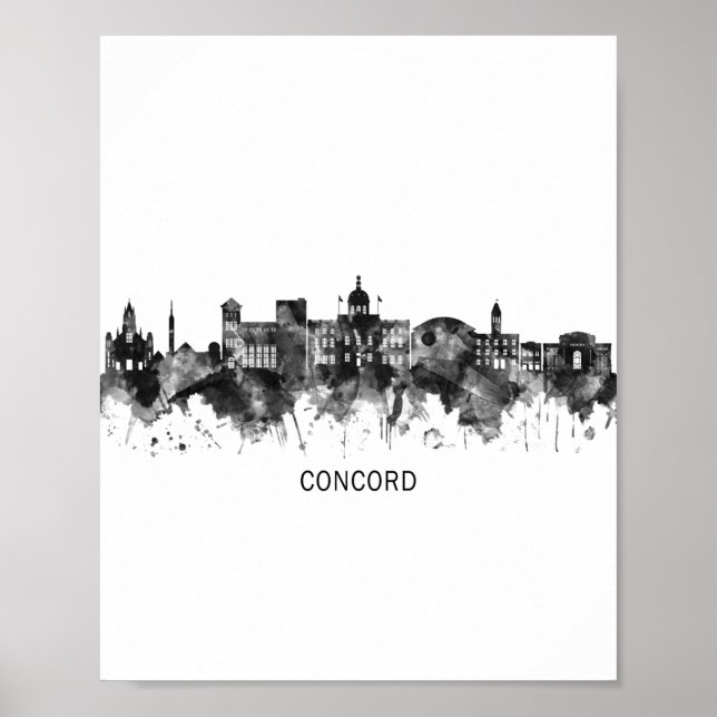 Concord New Hampshire Skyline BW Poster (Front)