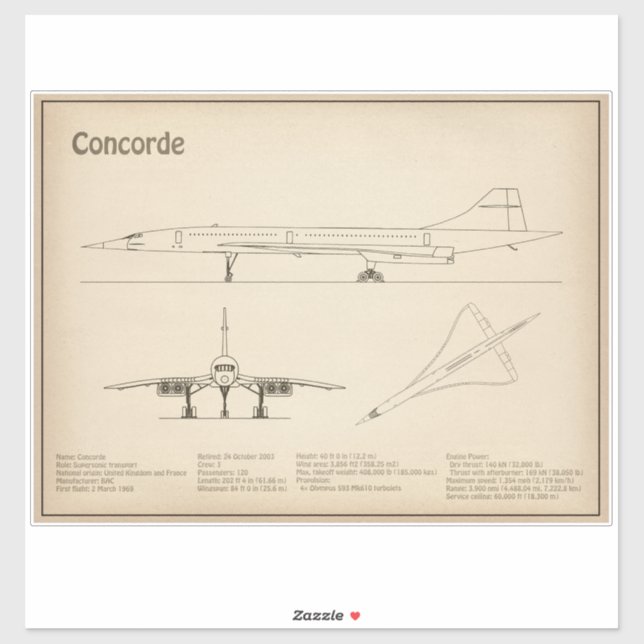 Concorde - Aeroplane Blueprint Drawing Plans SD (Sheet)