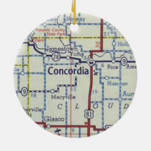 Concordia Kansas Vintage Map Ceramic Tree Decoration