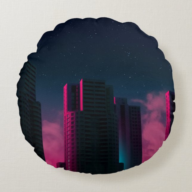 CONCRETE BUILDINGS NEAR WHITE CLOUDS ROUND CUSHION (Front)