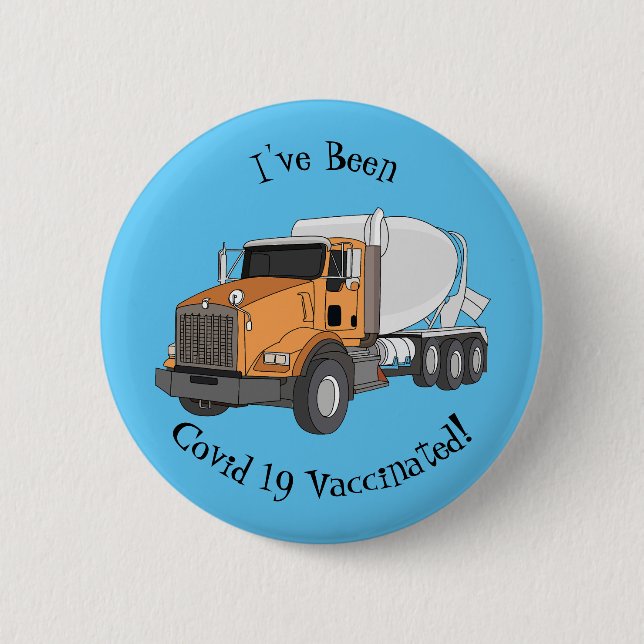 Concrete cement mixing truck cartoon illustration 6 cm round badge (Front)
