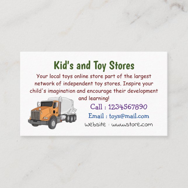Concrete cement mixing truck cartoon illustration business card (Front)