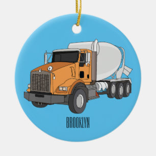 Concrete cement mixing truck cartoon illustration ceramic tree decoration