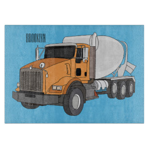 Concrete cement mixing truck cartoon illustration cutting board