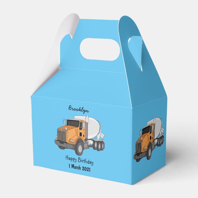 Concrete cement mixing truck cartoon illustration favour box (Front Side)