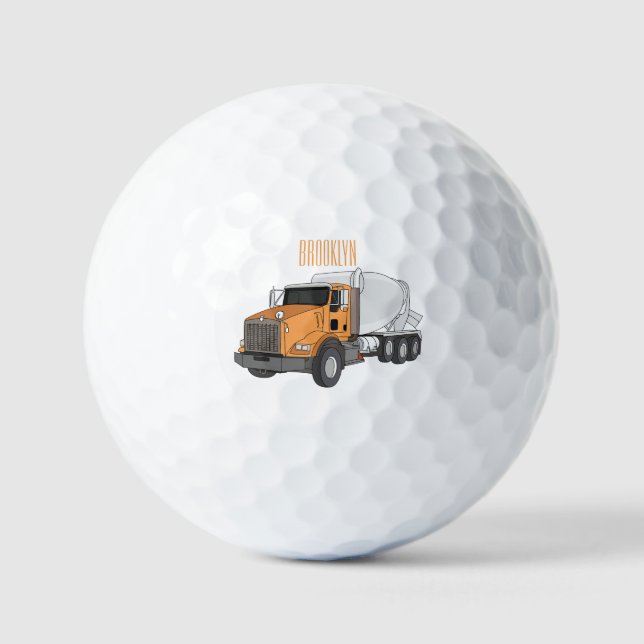 Concrete cement mixing truck cartoon illustration  golf balls (Front)