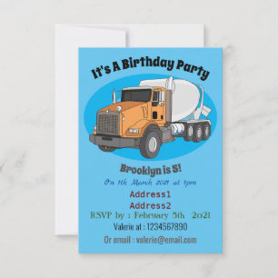 Concrete cement mixing truck cartoon illustration invitation