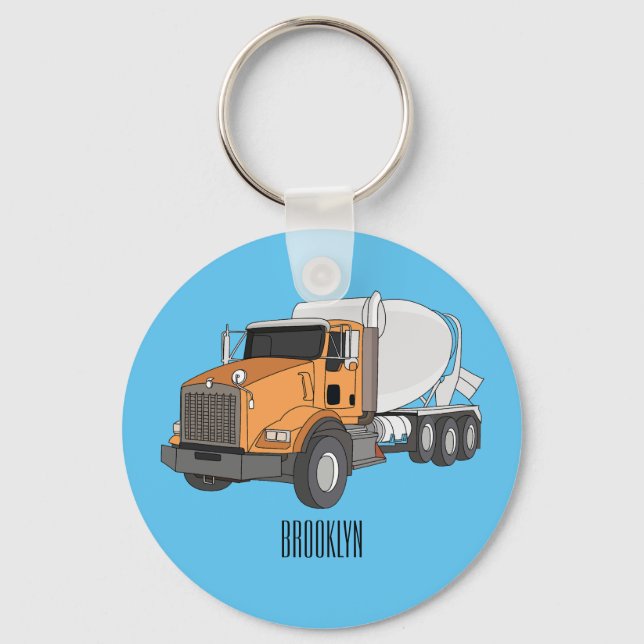 Concrete cement mixing truck cartoon illustration key ring (Front)