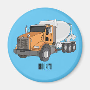 Concrete cement mixing truck cartoon illustration magnet