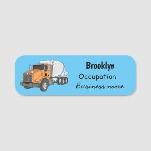 Concrete cement mixing truck cartoon illustration name tag