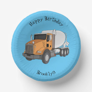 Concrete cement mixing truck cartoon illustration paper plate