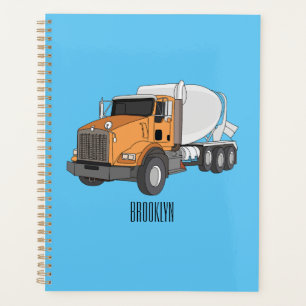 Concrete cement mixing truck cartoon illustration planner