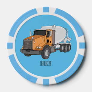 Concrete cement mixing truck cartoon illustration poker chips
