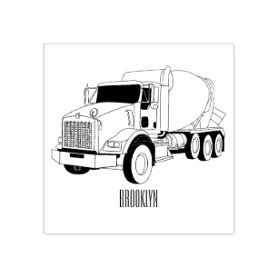 Concrete cement mixing truck cartoon illustration rubber stamp