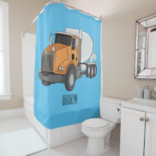 Concrete cement mixing truck cartoon illustration shower curtain