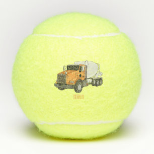 Concrete cement mixing truck cartoon illustration tennis balls