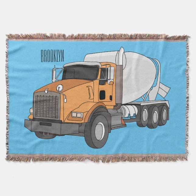 Concrete cement mixing truck cartoon illustration  throw blanket (Front)