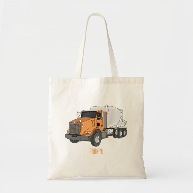 Concrete cement mixing truck cartoon illustration tote bag (Front)