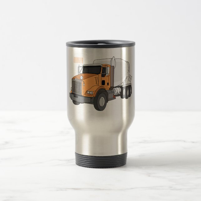 Concrete cement mixing truck cartoon illustration travel mug (Center)