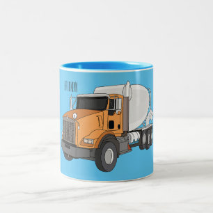 Concrete cement mixing truck cartoon illustration Two-Tone coffee mug