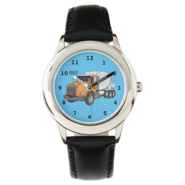 Concrete cement mixing truck cartoon illustration watch (Front)