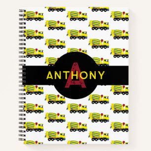 Concrete Cement Truck Construction Kids Monogram Notebook