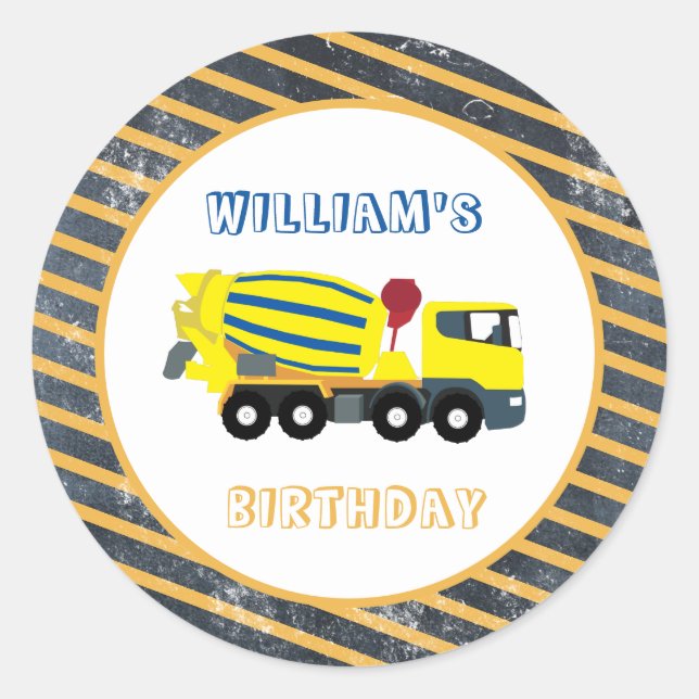 Concrete Cement Truck Construction Trucks Birthday Classic Round Sticker (Front)
