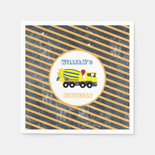 Concrete Cement Truck Construction Trucks Birthday Napkin (Front)