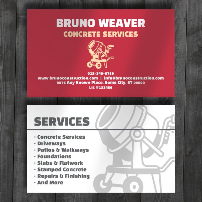 Concrete Construction Services Professional Red Business Card (Creator Uploaded)