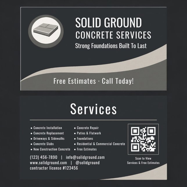Concrete Contractor QR Code Professional Business Card (Creator Uploaded)