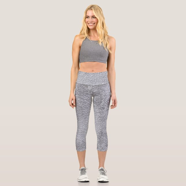 Concrete dark grey Stone Wall Texture Pattern Capri Leggings (Front)