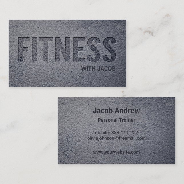 Concrete Faux Letterpress Fitness Personal Trainer Business Card (Front/Back)