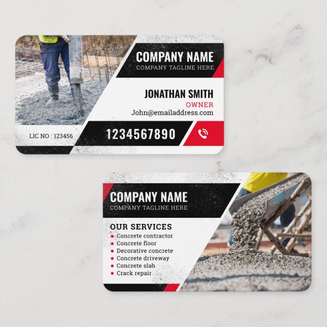 Concrete laying, Construction, Concrete Business Card (Front/Back)