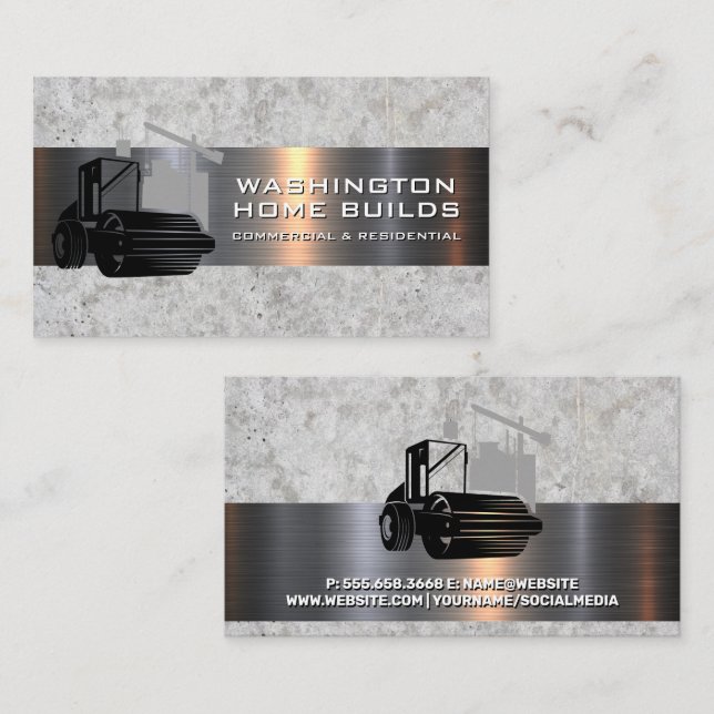 Concrete Metallic | Steam Roller Business Card (Front/Back)